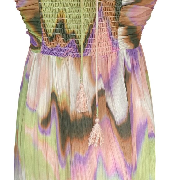 Steve Madden Nolita Halter Maxi Dress Sz L Tie Dye Watercolor Sheer Resortwear - Picture 3 of 16